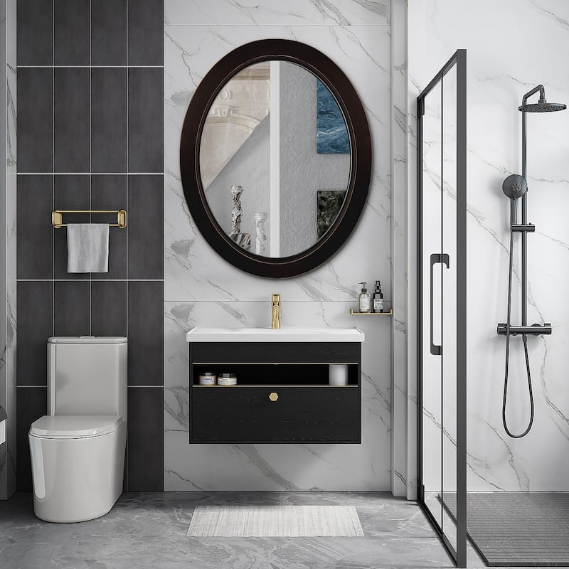 MacLuu Oval Oil Rubbed Bronze Black Wall Mirror - 29" x 29" - 29" x 29" - Black/Espresso