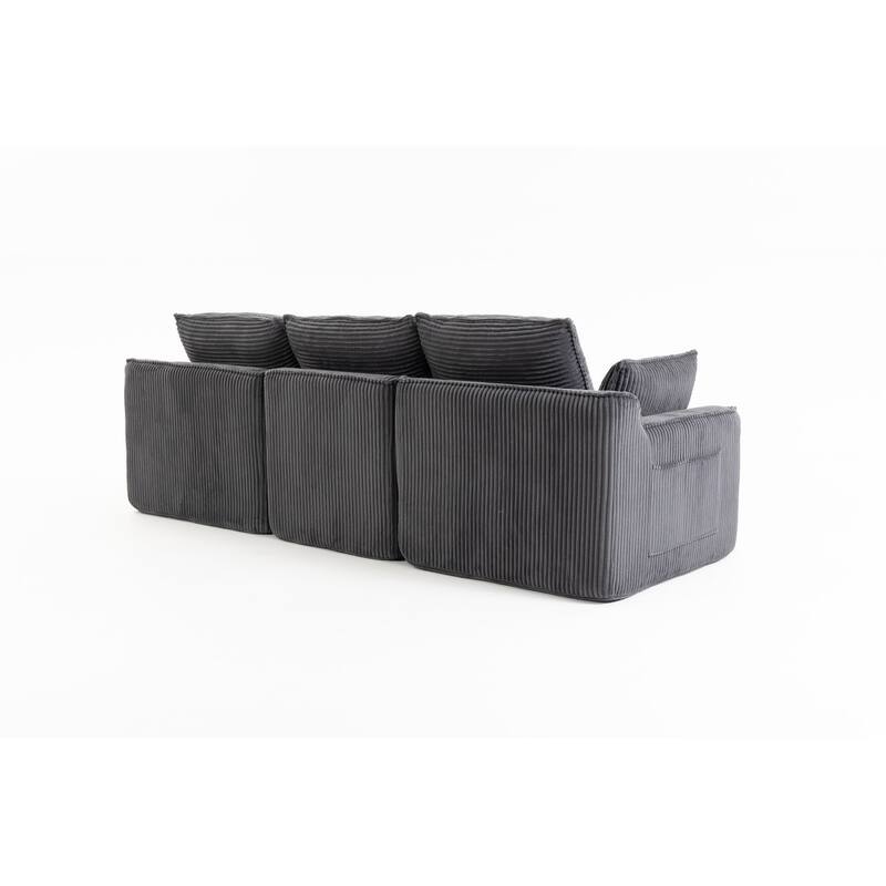 103" L-Shaped Corduroy Boneless Sectional Sofa with Movable Ottoman