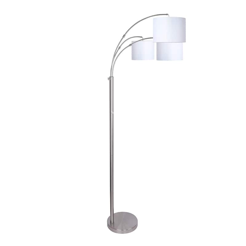84" Metal Floor Lamp with Three Lights & Linen Shades - Brushed Nickel w/ White Shade