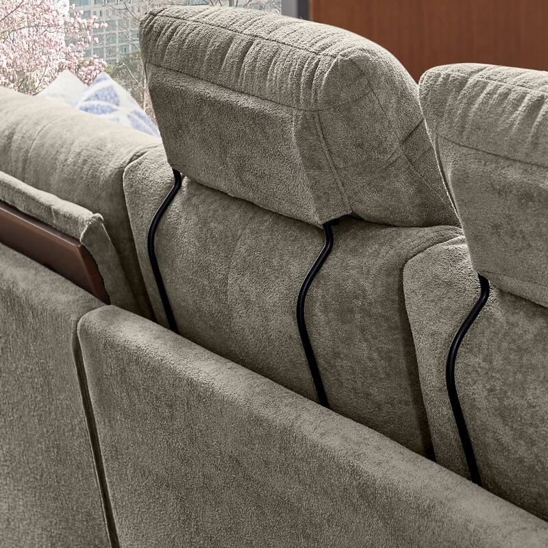 109" Modern 4 Seaters Towelling Sectional Sofa with Hidden Coffee Table Adjustable Headrest and Large Storage Space