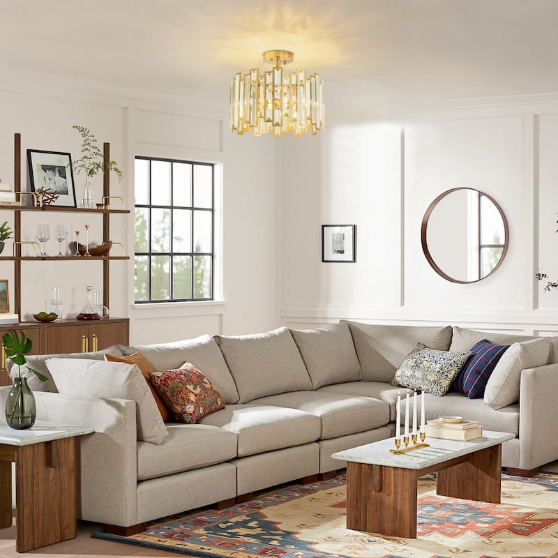 5-Light Modern Glam Cylinder Drum Crystal Semi-Flush Mount Ceiling Light