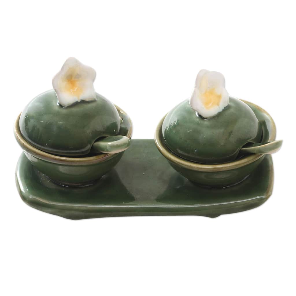 Novica Handmade Summer Frangipani Ceramic Condiment Set (5 Pcs)