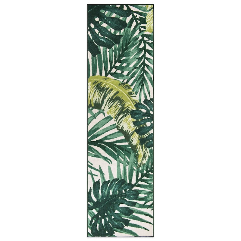 Contemporary Tropical Floral Leaves Non Slip Area Rug
