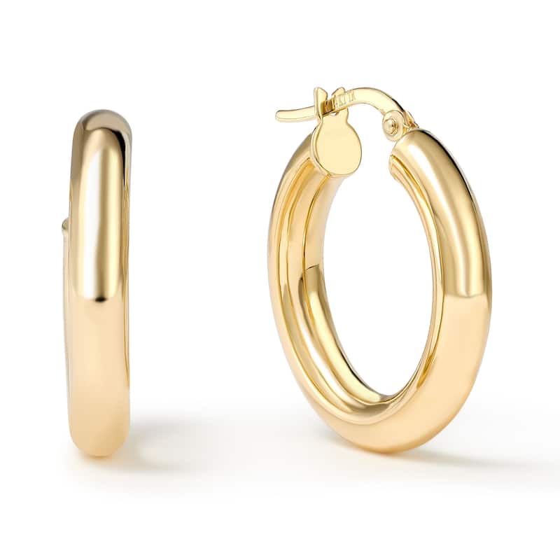 Clover 14k Yellow Gold High-Polish Round Hoop Earrings 4mm - 23mm