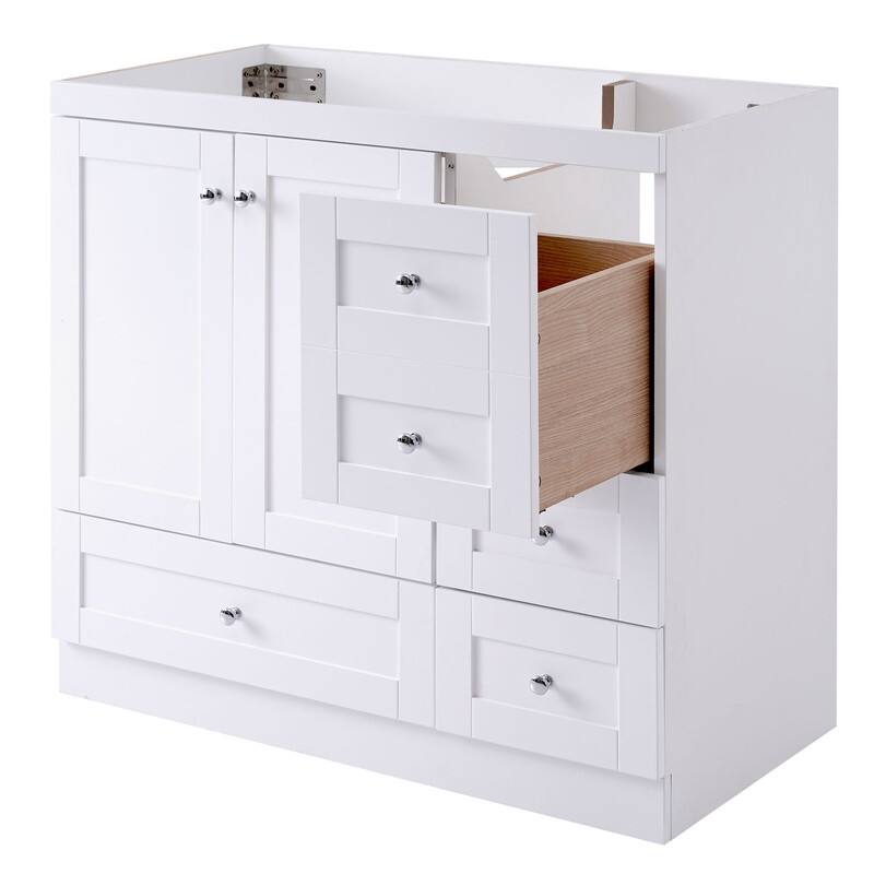 36" White Bathroom Vanity with 2 Doors and 4 Drawers (Sink not included)