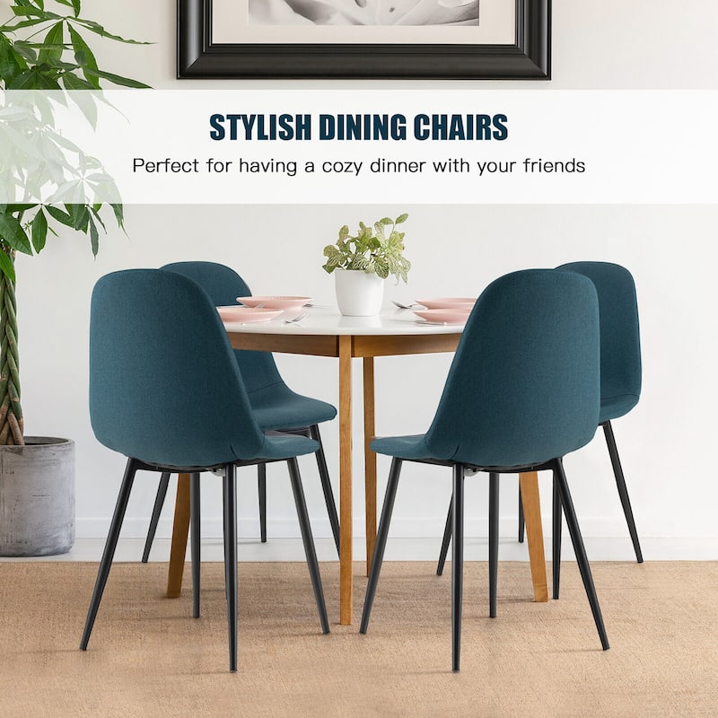Gymax Dining Chairs Set of 4 Upholstered Fabric Chairs W/Metal Legs
