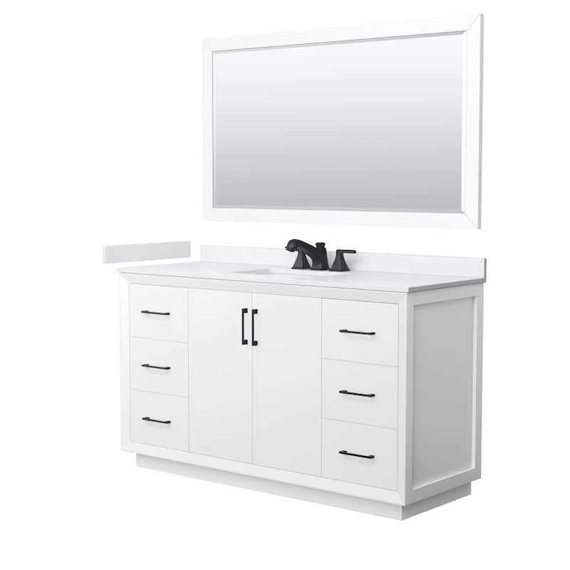 Wyndham Collection WCF4141-60S-VCA-US3M58 Strada 60" Free Standing - White / White Cultured Marble Top / Matte Black