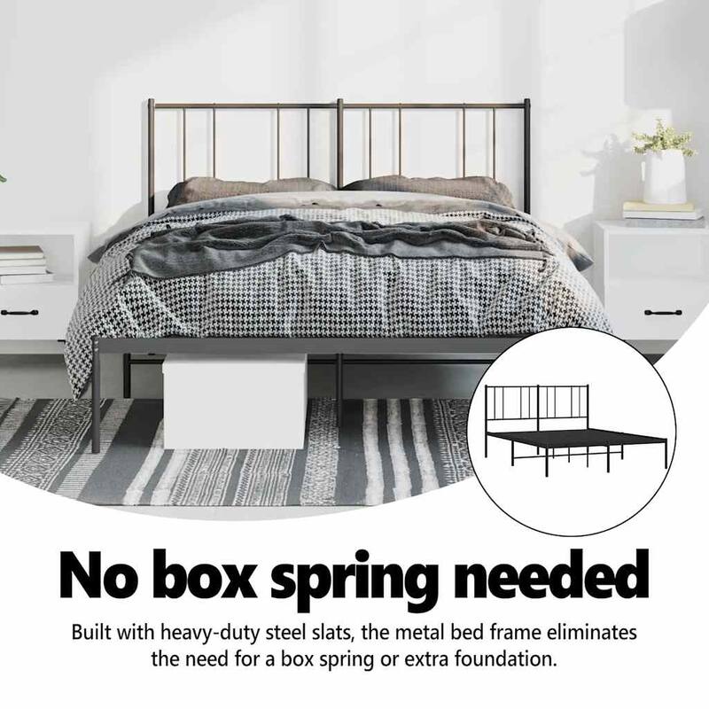 vidaXL Metal Bed Frame with Headboard, No Mattress
