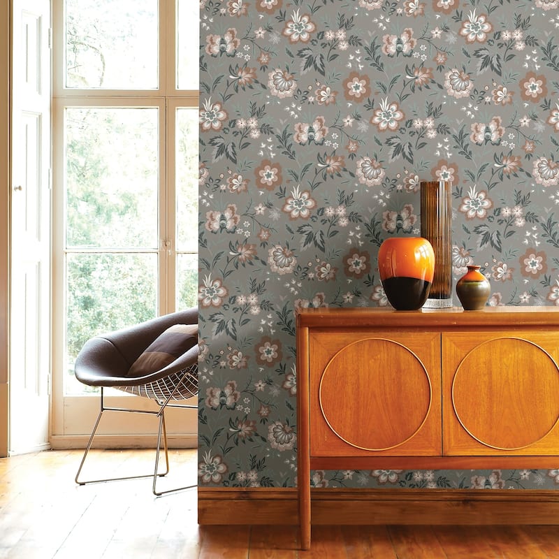 A-Street Prints Athena Grey Floral Wallpaper