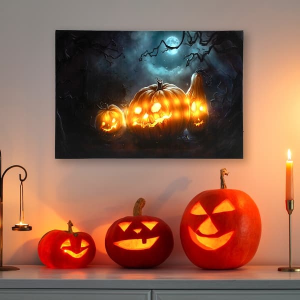 LED Spooky Halloween Jack-O-Lanterns Canvas Wall Art 23.5"x15.75" - Bed ...