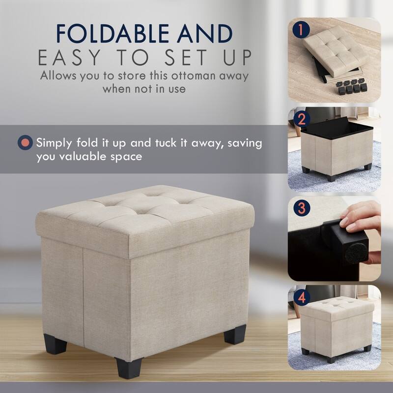 Ornavo Home Collapsible Rectangle Small Storage Ottoman with Legs - 12" x 16" x 12"