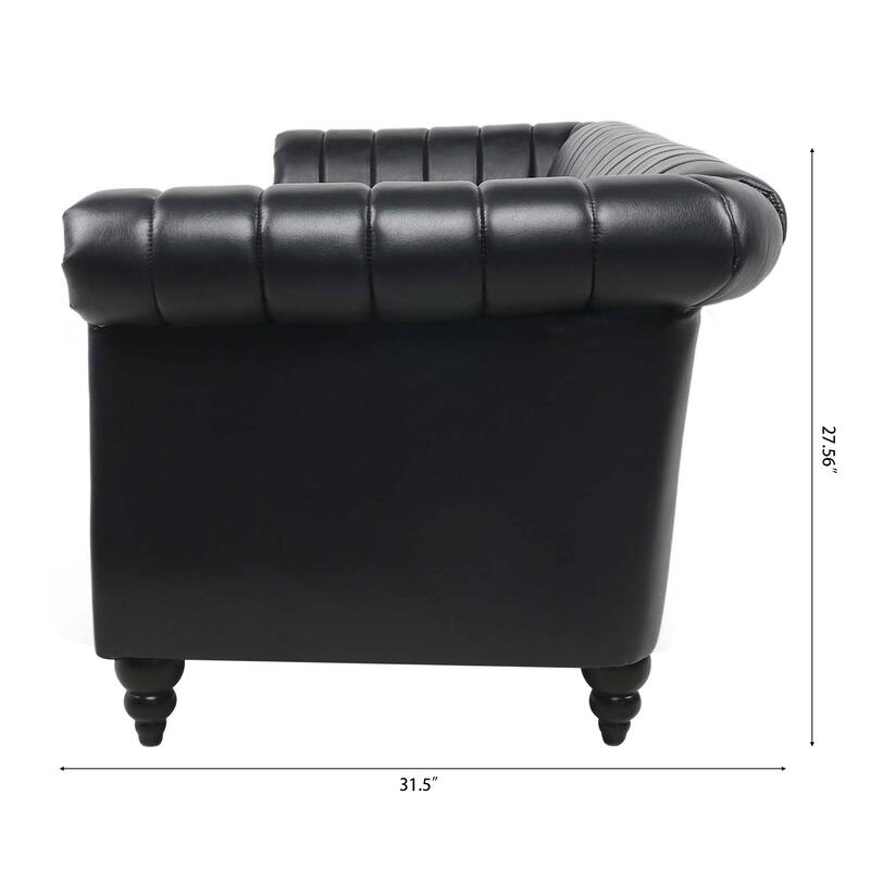 Chesterfield Sofa 83.46" with PU Leather, Quilted Backrest, Birch Legs