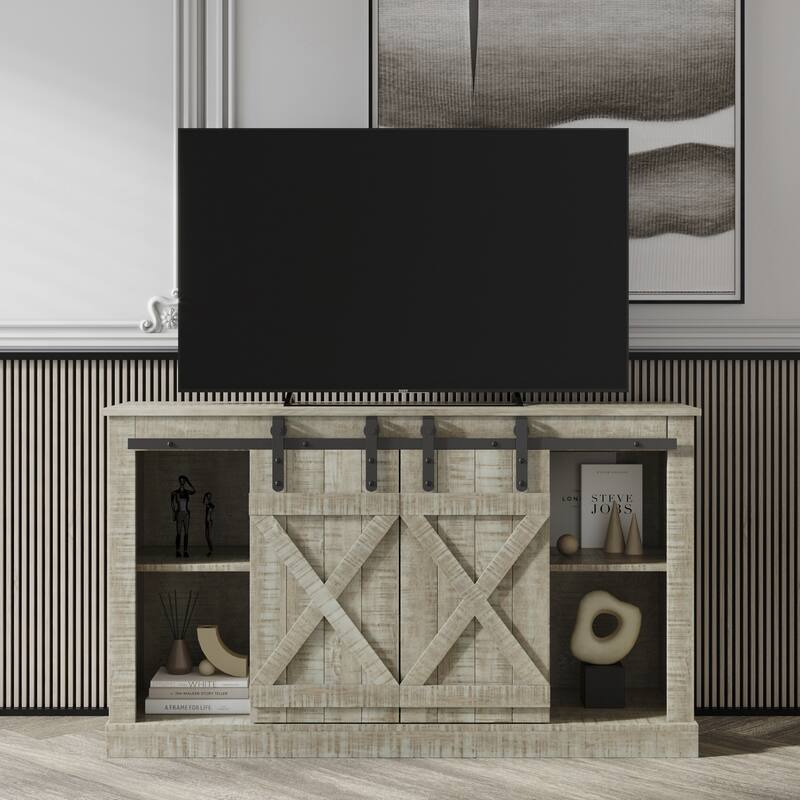 54" Farmhouse Sliding Barn Door TV Stand - 54 inches in width
