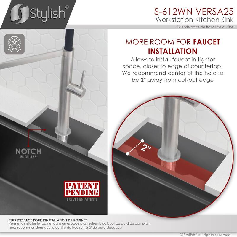 STYLISH 25 inches Workstation Single Bowl Undermount 16 Gauge Stainless Steel Kitchen Sink with Built in Accessories Handmade