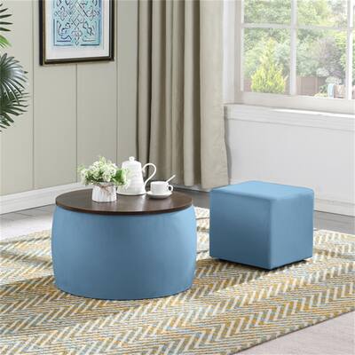 2 in 1 Combination Coffee Table Ottoman Set with Storage