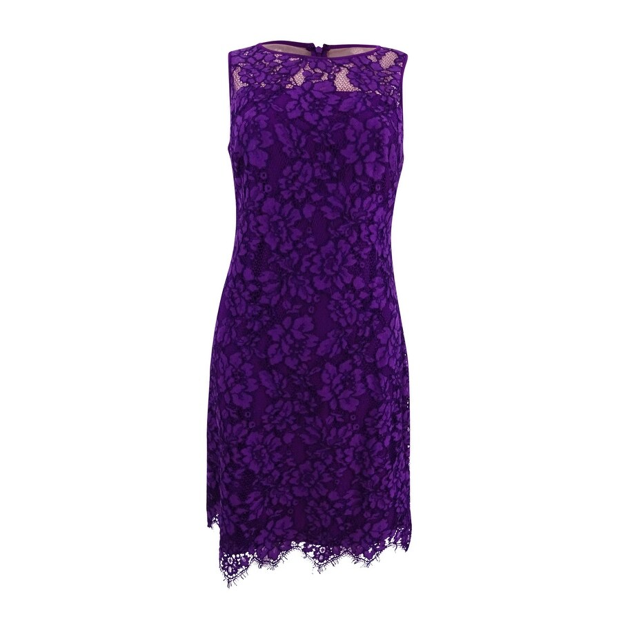 scalloped lace sheath dress