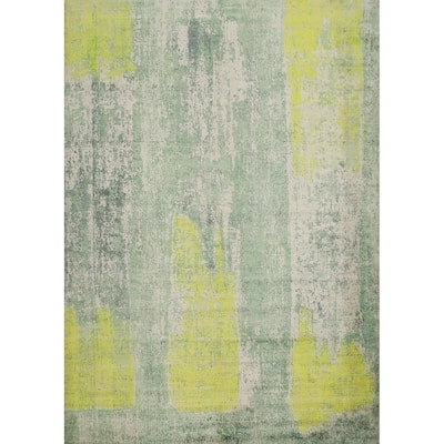 Hand Knotted Oriental Viscose Silk Carpet Modern Abstract Green Abstract Area Rug - 8' 5'' X 6' 9''