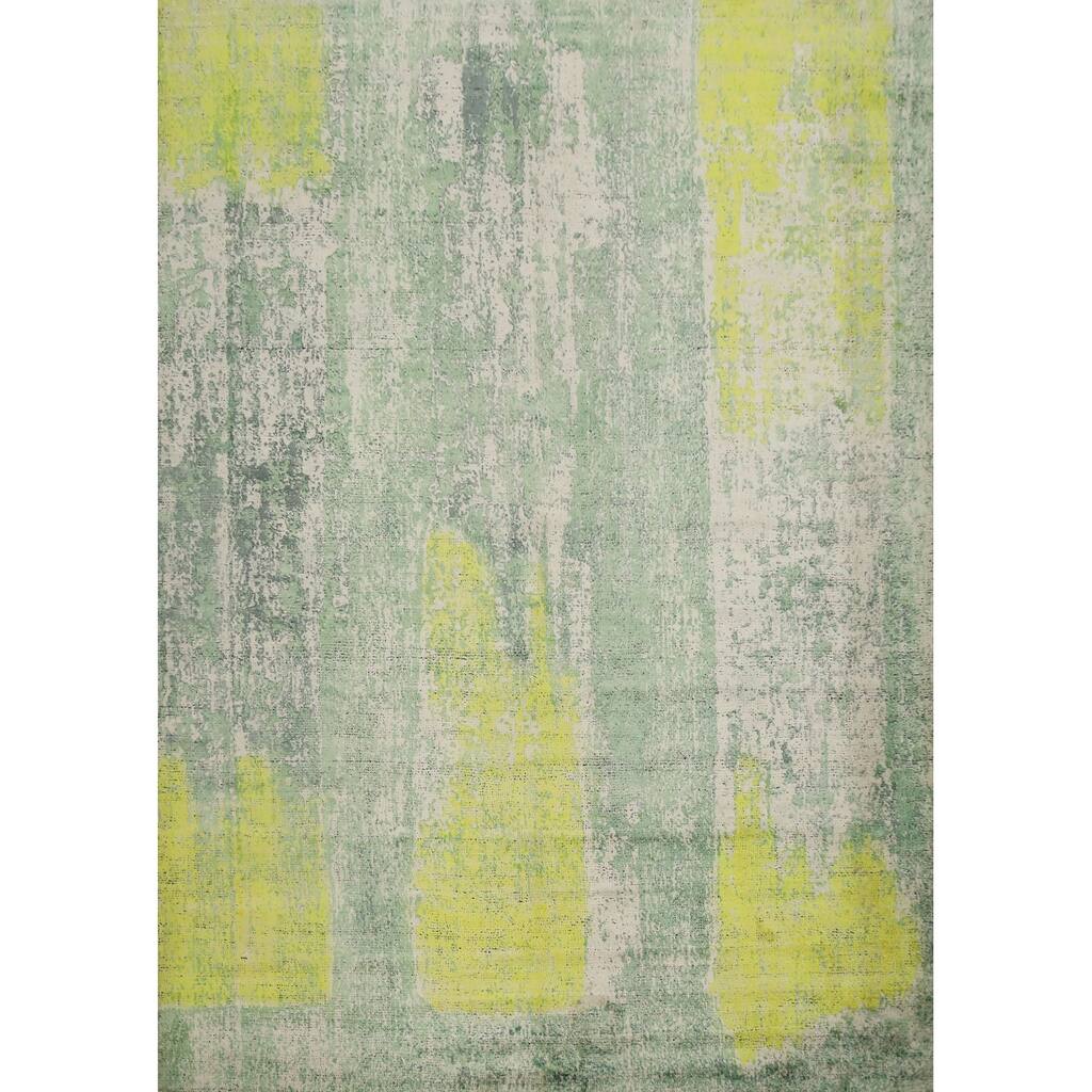 Hand Knotted Oriental Viscose Silk Carpet Modern Abstract Green Abstract Area Rug - 8' 5'' X 6' 9''