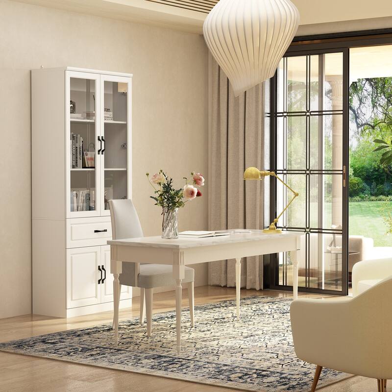 78.7" Large Combo Storage Cabinet Display Bookcase Glass Doors Pantry