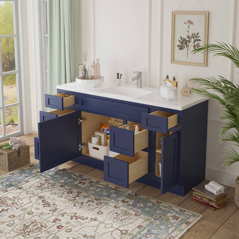 Vanity Art 60" Oak Freestanding Bathroom Vanity Cabinet without Top