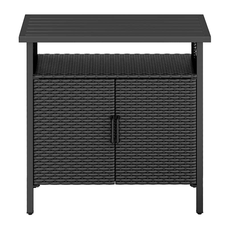 Moasis Outdoor Wicker Bar Table Ratten Storage Cabinet with 2 Doors and Shelves