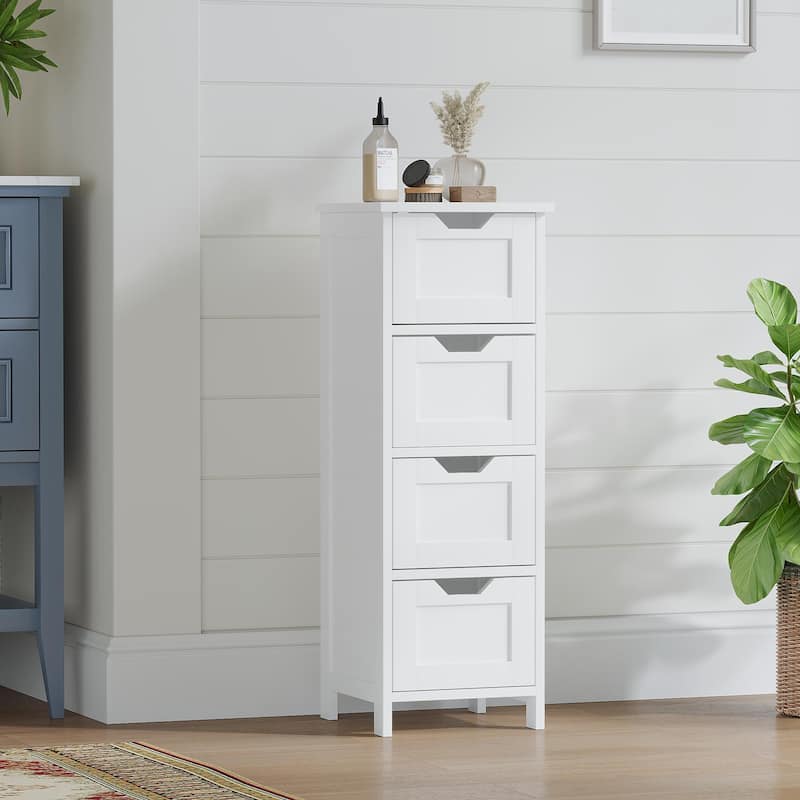 White 32.68"Tall Bathroom Storage Cabinet with 4 drawers and 1 door