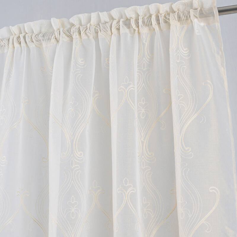 Pearl Embroidered Damask Window Curtain Panel Pair