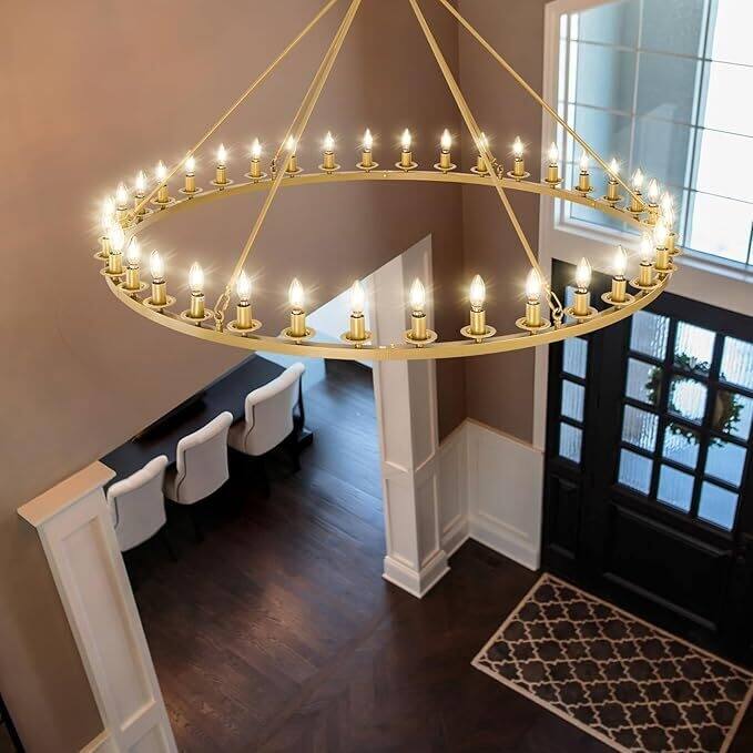 Luxury Wheel Chandelier, 16-54 Lights Single or Double Layer Round Pendant Light