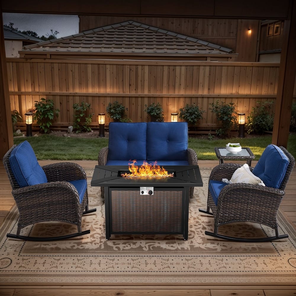 Gymojoy Outdoor Fire Pit Conversation Set, Loveseat Glider Sofa & Chairs - Patio Furniture Set