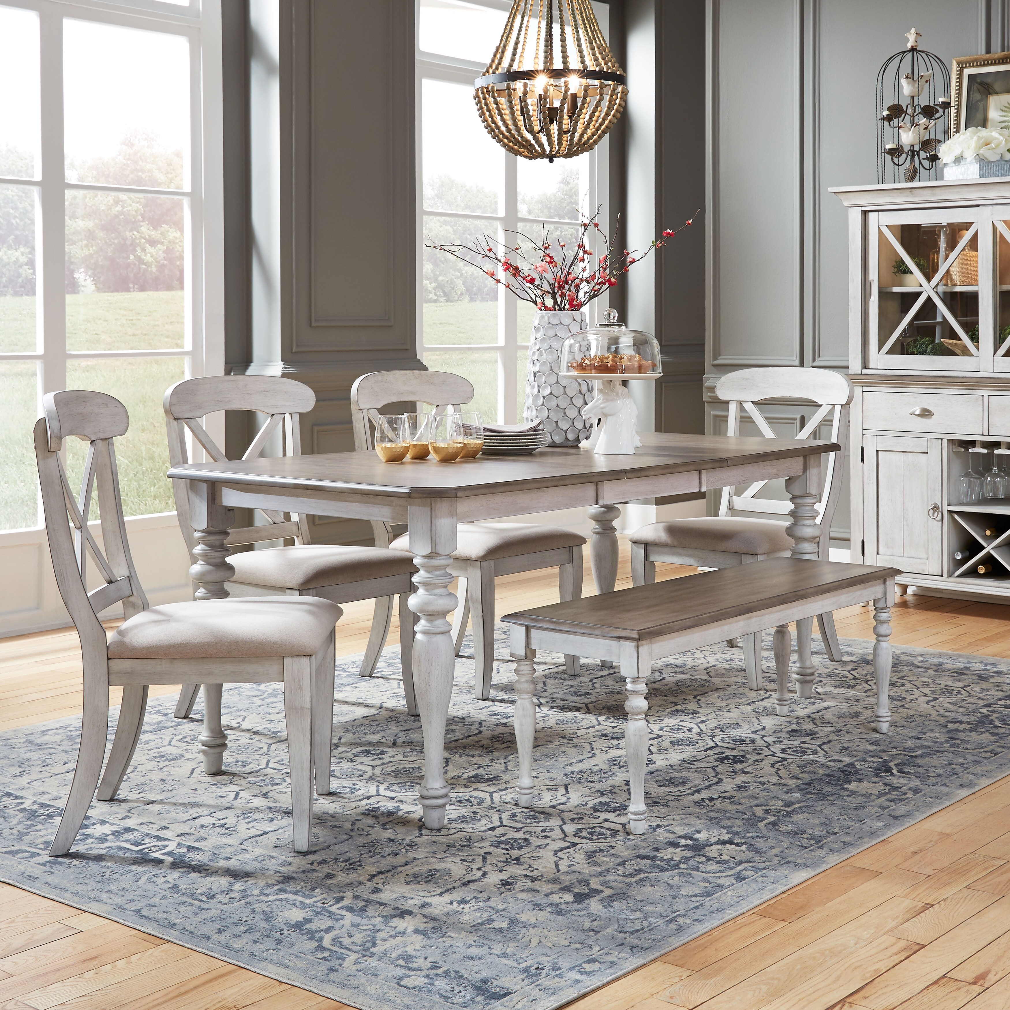 White and pine dining table set sales