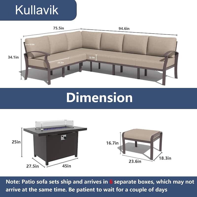 Kullavik Aluminum Corner Sofa Set, Patio Outdoor Sectional Sofa Set with Armrests and Footrests