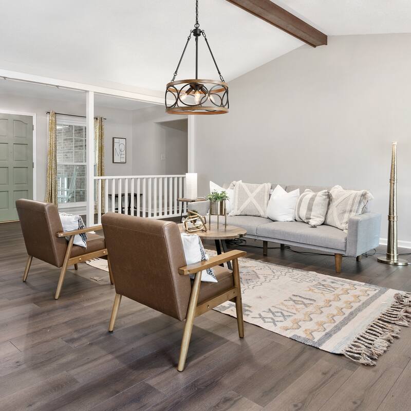Modern Farmhouse 3/4 Light Drum Chandelier for Dining Room Kitchen Island