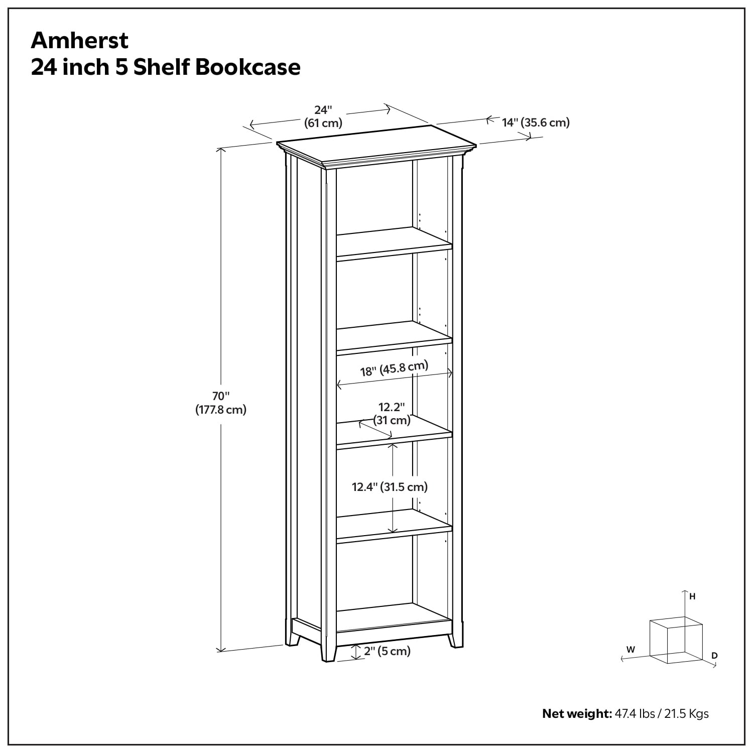 WYNDENHALL Halifax 24 inch Wide Solid Wood Transitional 5 Shelf