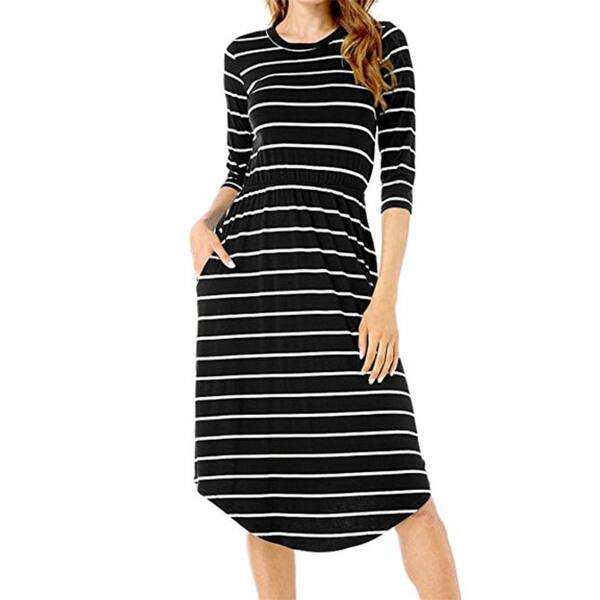 Shop Women S 3 4 Sleeve Elastic Waist Pockets Swing Casual Flare