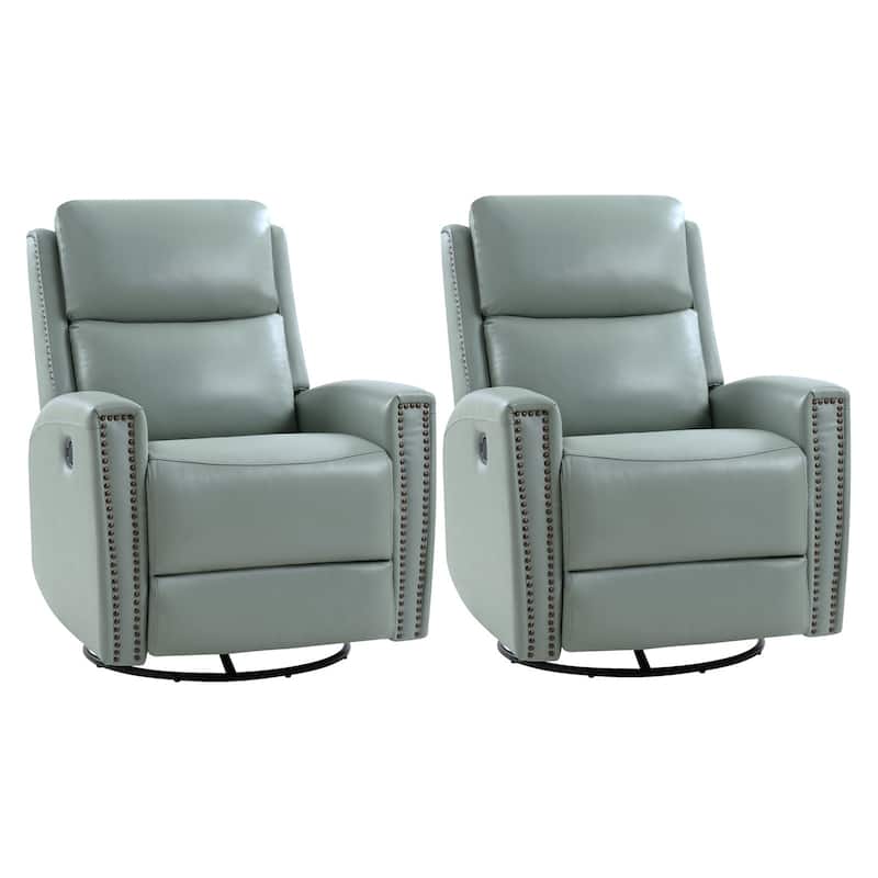 Fiacro 30.31"Wide Modern Genuine Leather Wingback Swivel Rocker Recliner with Nailhead Trims, Set of 2