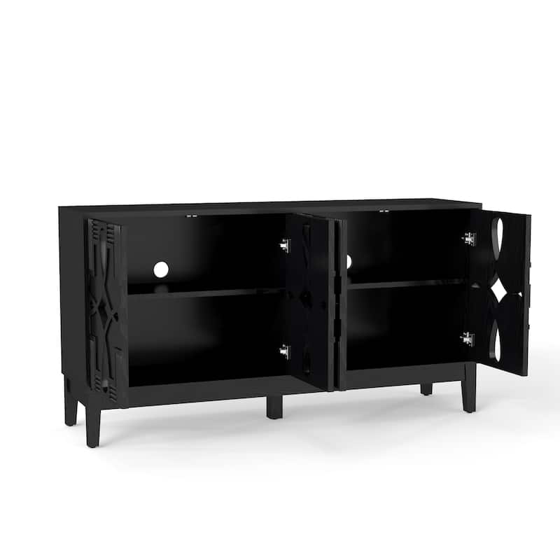 Hollow-Carved Accent Cabinet Sideboard Buffet Cabinet, 60.5" Entrance Storage Cabinet Media Console Table with 4 Doors
