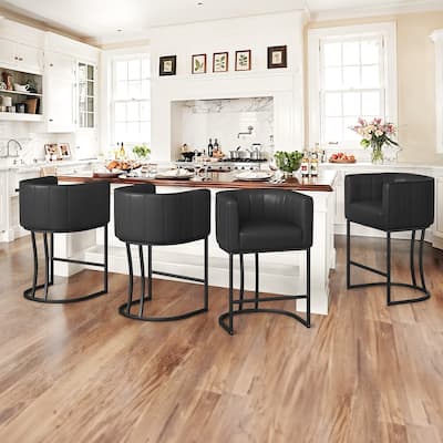 Modern 26.in Low Back Counter Height Barstool Barrel Set of 4 Bar Stools with Metal Frame
