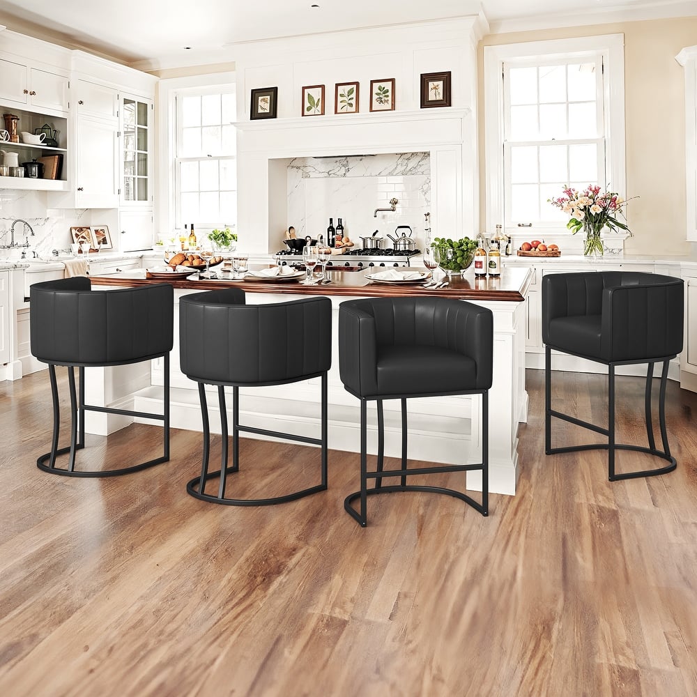 Modern 26.in Low Back Counter Height Barstool Barrel Set of 4 Bar Stools with Metal Frame