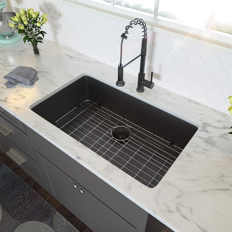 28 inch Undermount Kitchen Sink Gunmetal Black Stainless Steel Deep Single Bowl Kitchen - 28" x 18" x 10"
