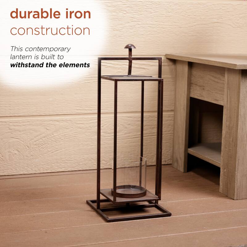 Small Grey Rectangular Lantern with Glass Candle Compartment