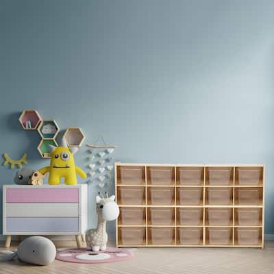 Contender Cubby Storage Shelf, 20 Translucent Trays for Kids Toy, Stationary Organizer, Storage Cabinets for Classrooms