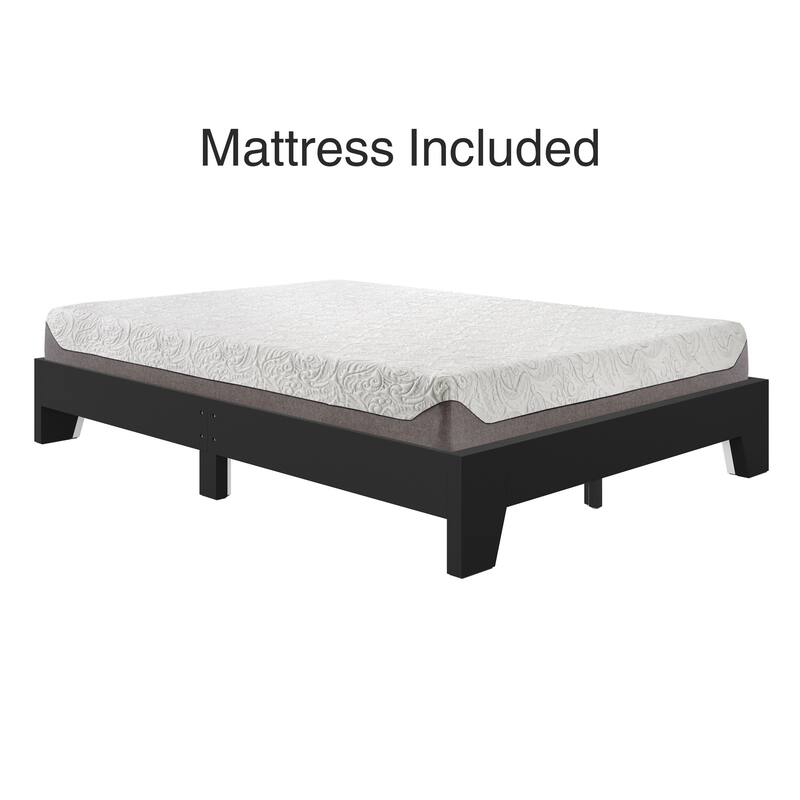 Wood Platform Bed and Mattress Bundle - Bed Frame with 8 in. Gel Memory Foam Mattress Included, Easy Assembly