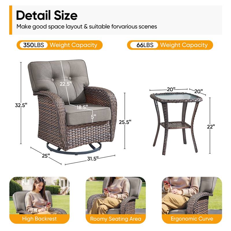 Pocassy Outdoor Swivel Chair Set Patio Funiture Chairs