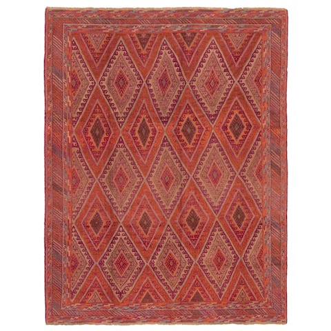 ECARPETGALLERY Hand-knotted Tajik Caucasian Orange, Purple Wool Rug - 6'11 x 8'10
