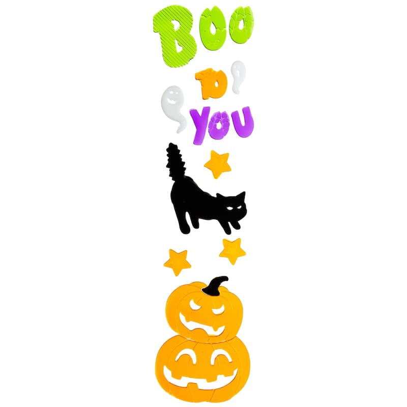 14-Piece Green and Orange Boo To You Halloween Gel Window Clings