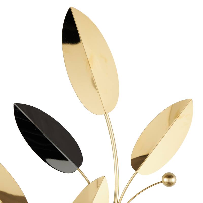 Stainless Steel Metal Leaf Layered Home Wall Decor with Black Accents - Gold - Roche River Decor
