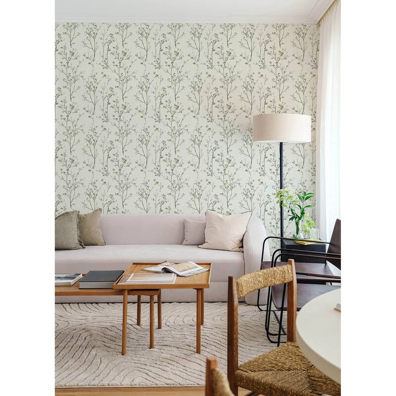 A-Street Prints Silverling Moss Budding Branches Wallpaper