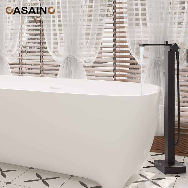 CASAINC Single-Handle Freestanding Floor-Mount Roman Tub Faucet with Hand Shower
