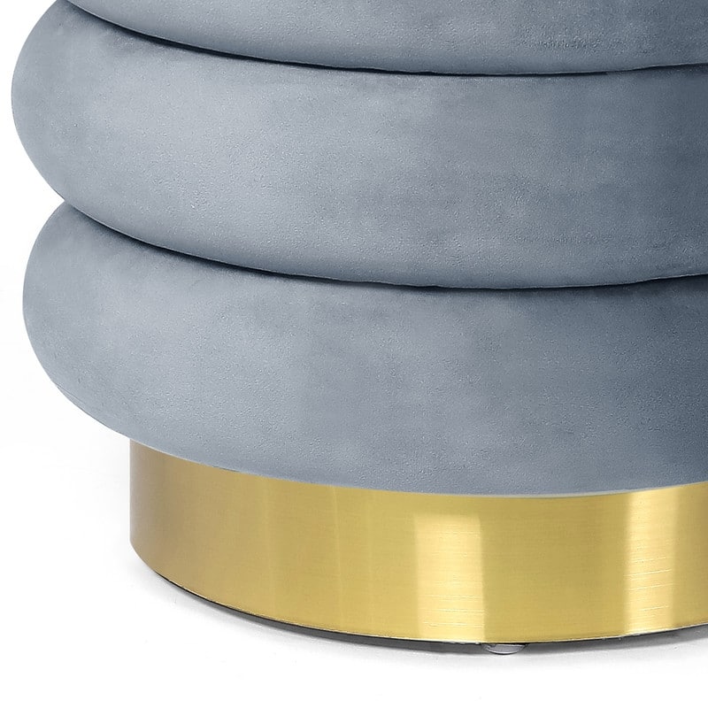 Adeco Modern Round Velvet Storage Ottoman with Gold Plating Base