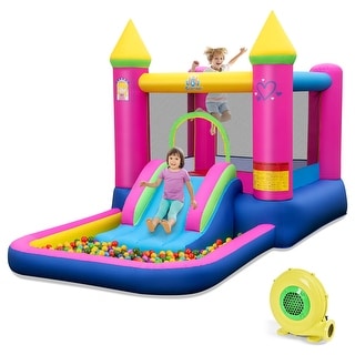 Costway 4-in-1 Kids Princess-themed Bouncer with Slide Basketball Hoop - Multicolor